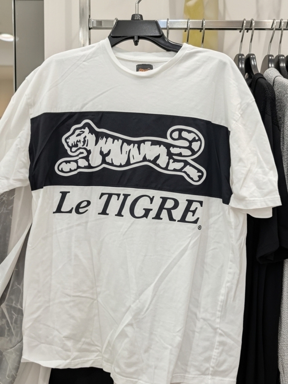 Le Tigre White Tee with Black Tiger Logo Panel